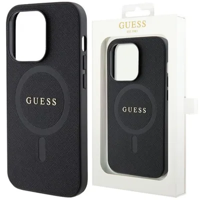 Produktbild von Guess GUHMP14LPSAHMCK Hülle für iPhone 14 Pro  schwarzes Saffiano MagSafe Handyhülle