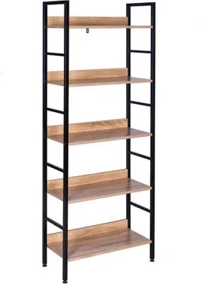 Zdjęcie produktu dla Regał Bolt Edge – Industrialny – Czarny/Dąb – 5 półek – 60x27,5x160cm – Regał otwarty – MDF i metal