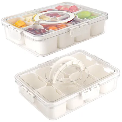 Snackbox 2er Set, 8 Fächer, transparent, mit Deckel und Henkel