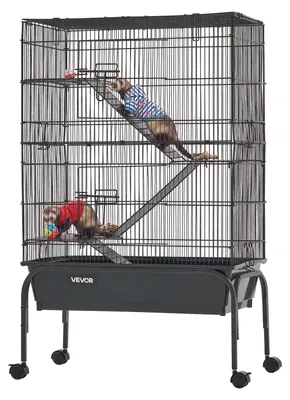 Produktbild von VEVOR Kleintierkäfig Metall Frettchenkäfig Kleintiergehege 63x36x101 cm, Frettchen Chinchillas Gleithörnchen Meerschweinchen & Kaninchen 3-Stöckig 13,97 mm Drahtabstand Feststellbare Schwenkrolle