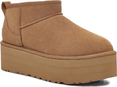 A single brown UGG Classic Ultra Mini Platform boot is shown against a white background.