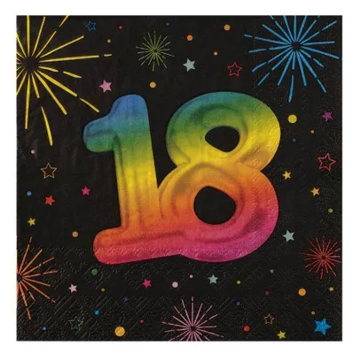 Produktbild von 12 Servietten Geburtstag 18 schwarz bunt