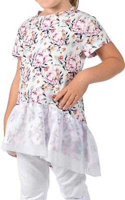 Produktbild von Mädchen Tunika mit Volant und Tüll 30366 Hellblau Blumen 128/134