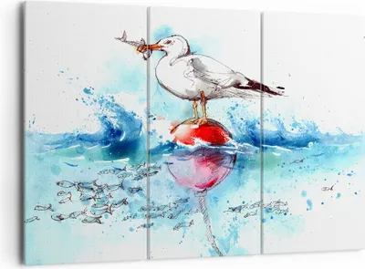 Produktbild von Bild auf Leinwand - Leinwandbild - Wasser Fische Möwe hungrig - 165x110cm - Wand Bild - Wanddeko - Leinwanddruck - Bilder - Kunstdruck - Wanddekoration - Leinwand bilder - Wandkunst - CE165x110-3047