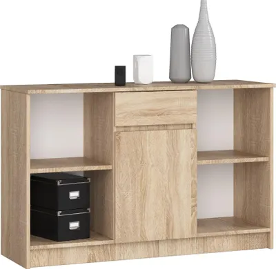 Image de raumhirsch : Commode moderne - Buffet 120 cm - 1 porte - 1 tiroir extensible - 6 étagères