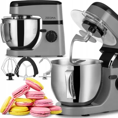 Produktbild von ZEEGMA Küchenmaschine 1800W mit 5L Edelstahl-Rührschüssel, 8 Geschwindigkeiten, inkl. Knethaken, Schneebesen, Rührhaken und Spritzschut - Grau
