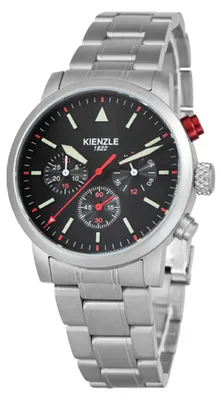 Produktbild von Kienzle Chronograph Armbanduhr 39 mm, Miyota JS20, Saphirglas, mattschwarzes Zifferblatt, massives Edelstahlband, 10 ATM Wasserdicht