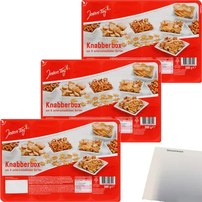 Produktbild von Jeden Tag Knabberbox 3er Pack (3x300g Packung) + usy Block
