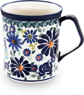 Produktbild von Original Bunzlauer Keramik 250 ml Kaffeebecher Teetasse Pott Tasse Becher Henkel eckig Ø 8,0 cm, H 9,2 cm Nachbildung DU126