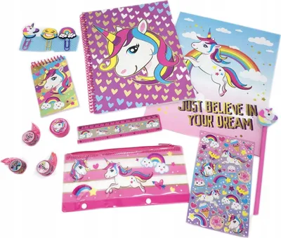 Produktbild von COIL Notizbuch, Tagebuch, 16-in-1-Set, Bommeltasche für Mädchen, Einhorn-Schulkollektion, Federmäppchen, 3 Bänder, Ordner, Bleistift mit Radiergummi, 3 Büroklammern, Aufkleber.