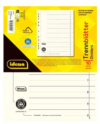Produktbild von Idena 300321 - Trennblätter DIN A4, aus Karton, 190 g/m², hellchamois, 10 Stück