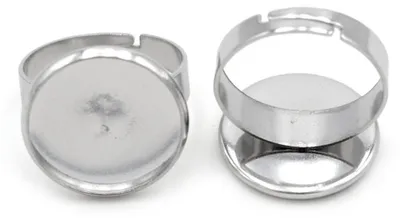 Produktbild von Vintageparts Ringrohlinge aus 304 Edelstahl, platinfarben, für 16 mm Cabochons, 2 Stück