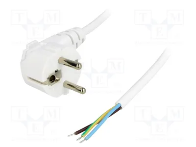 Produktbild von 1x Kabel 3m CEE 7/7 (E/F) abgewinkelter Stecker,Kabel weiß  PVC  Computerversorgun
