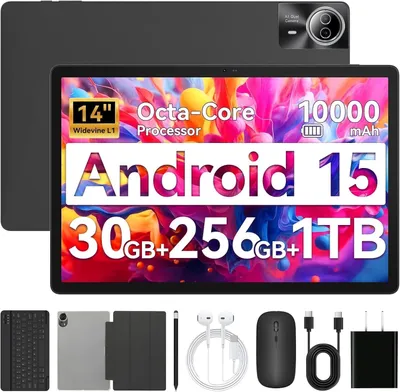 Produktbild von Android 15 Tablet-PC Octa-Core 30 GB RAM + 256 GB ROM + erweiterbar Auf 1 TB 1920 x 1200 FHD IPS-Touchscreen 10000 mAh Akku 5 MP + 8 MP Dual-Kamera Grau