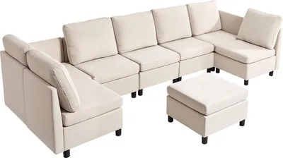 Produktbild von VEVOR Ecksofa Eckcouch Schlafsofa mit verstecktem Stauraum, modularer Couch mit hochelastischem Schaumstoff, gepolstertes Sofa (7 Sitzer) mit Massivholzrahmen für Wohnzimmer Schlafzimmer