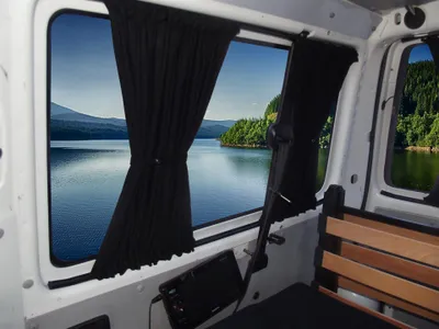Produktbild von Maß Gardinen für VW T4 Transporter kurz Heckklappe Flügeltüren (710) in Schwarz