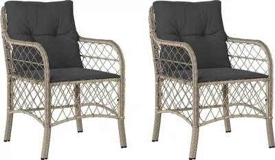 Imagen del producto de vidaXL: Juego de 2 sillas de jardín con cojines, color gris claro, fabricadas en polirratán
