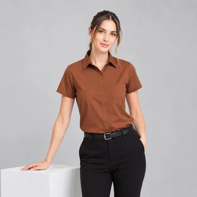 Produktbild von Damen Bluse halbarm mittelbraun, Größe 48 : 48 : mittelbraun : 60% Baumwolle 40% Polyester