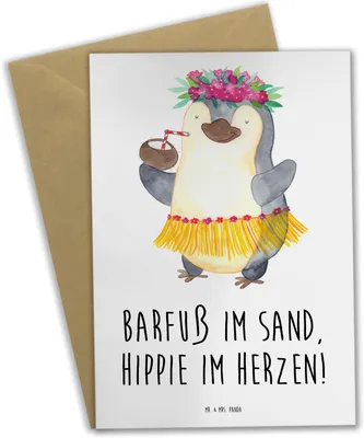 Produktbild von Mr. & Mrs. Panda Beileidskarte Sommer Hippie - Weiß - Geschenk, Motive, Kuscheln, Sommerferien Abschiedsgeschenk, babykarte, Sommerprodukte, Emotionen, osterkarte, Strand