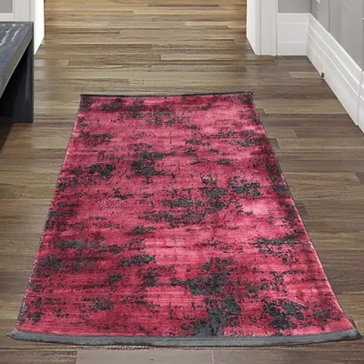 Produktbild von Moderner Teppich Wohnzimmer in Abstraktem Orientalischen Design in Rot auf schwarzem Hintergrund Größe - 80x150 cm