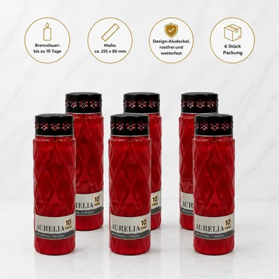 Produktbild von 6er Packung Aurelia – 10 Tage Design Grabkerze ROT
