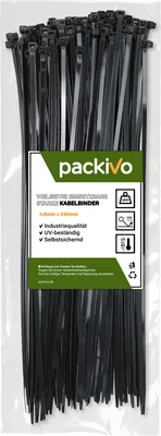 Produktbild von PACKIVO Profi Kabelbinder 3,6 x 250mm schwarz extra starke Kabelbinder Industriequalität UV Beständig Zugfestigkeit 18Kg für Kabelmanagement, DIY