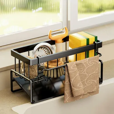 Productafbeelding van Afwasbak Organizer, Zelfafvoerende Tray, 23 x 10 x 9 cm, Zwart, voor Keuken en Badkamer