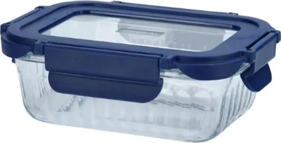 Produktbild von Auflaufform mit Deckel, 0,37 L, Blau, Glas, Kunststoff - Cookai