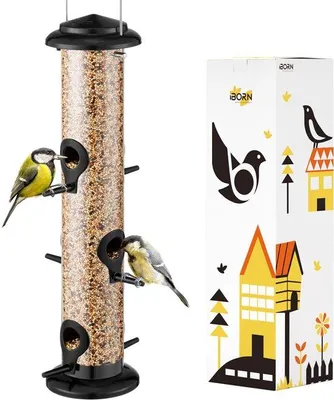 Obrázok produktu pre Čierna kovová kŕmidlo pre vtáky, 35,6 cm, so 6 vchodmi