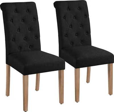 Produktbild von Yaheetech Esszimmerstühle 2er Set Küchenstuhl Polsterstuhl mit hoher Rückenlehne, Beine aus Massivholz, gepolsterte Sitzfläche aus Leinen, Schwarz