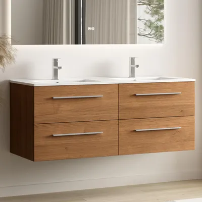 Zdjęcie produktu dla LOMAZOO szafka podumywalkowa VALENO 120 cm, ciepły dąb, biała umywalka