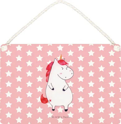 Produktbild von Mr. & Mrs. Panda Schild Einhorn Wut DIN A5 - Rot Pastell - Geschenk, Unicorn, holzbild, Wandbild Holz, Lustig, Türschild, Holzschild, Nein, kleine aufmerksamkeit, Arbeit