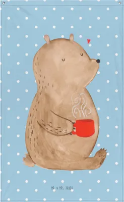 Produktbild von Mr. & Mrs. Panda Wandbild Bär Kaffee - Blau Pastell - Geschenk, Guten Morgen, Gobelin, Wandteppich, Wandbehang, Wandtuch, Morgenroutine, Coffee, Tapestry, Teddy, Bären