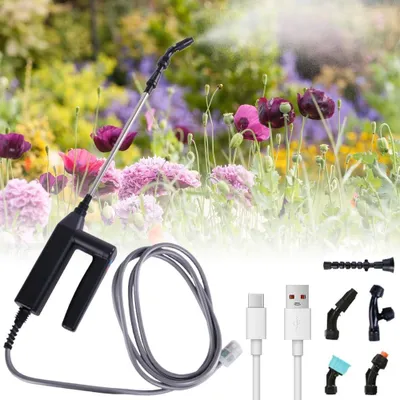 Produktbild von Akku Drucksprüher, 7.4V Elektrischer Pflanzensprüher mit 5 Verstellbar Düsen, 8m Schlauch, 3 Gänge, Drucksprüher Elektrisch, Akku Sprühgerät für Gärten, Terrassen, Rasen