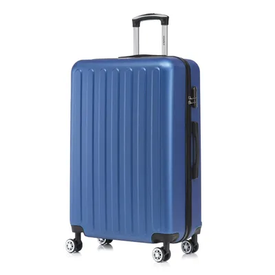 Produktbild von Koffer Trolley Reisekoffer Suitcase, Rollkoffer Handgepäck ,mit 4 Rollen360°, Hartschalenreisekoffer, Zahlenschloss, Weicher Gummigriff(M, Dunkelblau)