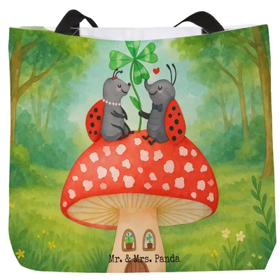 Produktbild von Mr. & Mrs. Panda Tote Bag Marienkäfer Fliegenpilz Design - Weiß - Geschenk, Reisetasche, Fleigenpilzhaus, Tiermotive, Schultasche, Laptoptasche, Tasche, Haus, Zuhause