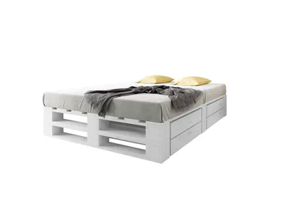 Produktbild von Lermowood Palettenbett M2 140 x 200 cm mit Lattenrost und 2 BettkästenWeiß Holzbett Massivholzbett Bett aus Paletten Seniorenbett Kinderbett Jugendbett