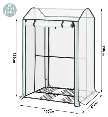 Produktbild von Tomaten-Gewächshaus - Foliengewächshaus - Folienabdeckung - Tür - Fenster - Für Kletterpflanzen - 100 x 83 x 150 cm - Weiß