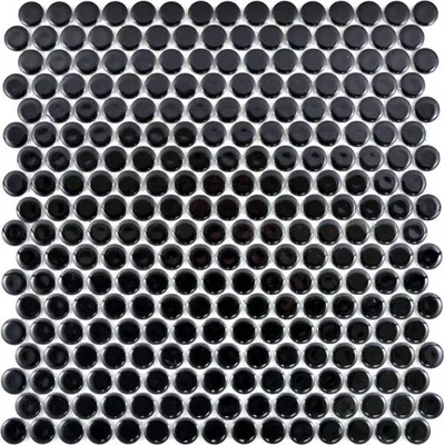 Produktbild von Knopfmosaik LOOP Rundmosaik schwarz glänzend Wand Küche Dusche BAD MOS10-0300_f | 10 Mosaikmatten