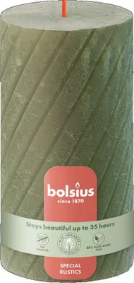 Produktbild von Bolsius Stumpenkerze Rustik geriffelt Ø 6,8 x 13 cm frische olive