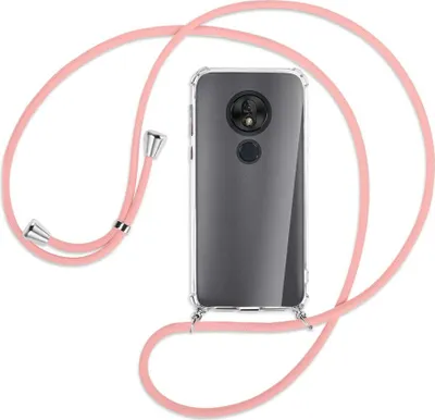 Produktbild von Handykette Backcover-Schutzhülle mit Band (Metall silberfarben) für Motorola Moto G7 Play - rosa