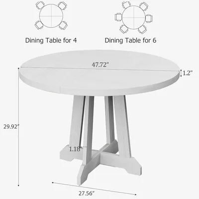 Obrázek produktu pro Kulatý jídelní stůl – jídelní stůl pro 4 osoby – průměr 120 cm – dřevěná konstrukce – moderní design – bílá barva