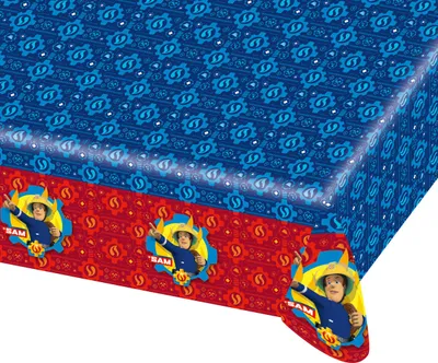 Produktbild von Amscan 9902178 - Tischdecke Feuerwehrmann Sam, Größe 120 x 180 cm, Kunststoff, Kinderparty, Geburtstag, Mottoparty, Karneval
