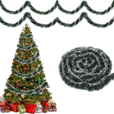 Image de Guirlande de Noël de 10 mètres, guirlande de sapin avec effet neige, vert et blanc, pour décoration intérieure et extérieure
