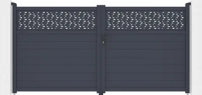 Produktbild von Gartentor Flügeltor - 355 x 180 cm - Aluminium - Halbvoll mit Muster - Anthrazit - BAZIO