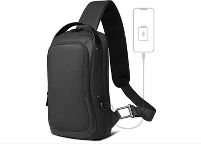 Obrázok produktu pre Pánska taška cez rameno, vodotesná taška na hrudník pre iPad s uhlopriečkou 11,3 palca, business taška cez rameno s USB portom, zabezpečená proti krádeži, pánska taška cez rameno, malá cestovná taška na voľný čas, do práce, na univerzitu, na cesty, čierna