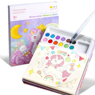 Aquarell-Malbuch für Kinder ab 3 Jahren, Einhorn, 24 Blatt, 12 Farben