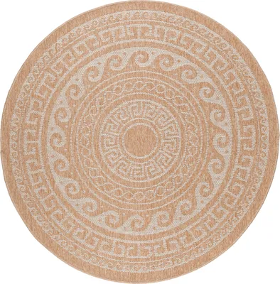 Obrázok produktu pre Carpetsale24 Okrúhly vonkajší koberec, vodovzdorný kuchynský koberec, ploché tkanie, prírodný sisal, vintage vzhľad, rozmery: 200 cm (okrúhly)