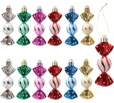 Productafbeelding van Kerstboomornamenten, snoepvormige hangers, 12 stuks, kleurrijk, ongeveer 9 cm
