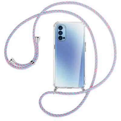Produktbild von Handykette Backcover-Schutzhülle mit Band (Metall silberfarben) für Oppo Reno5 4G/5G - pink/mint